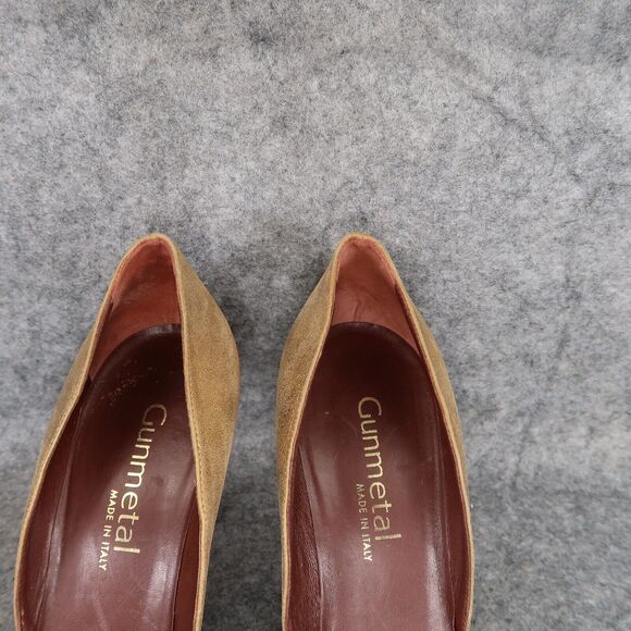 Gunmetal Shoes Womens 37.5 Pumps Fashion Stiletto Point Toe Leather Gold Formal - Picture 4 of 16